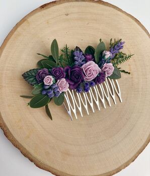 Lilac And Purple Lavender Flower Hair Comb, 2 of 4