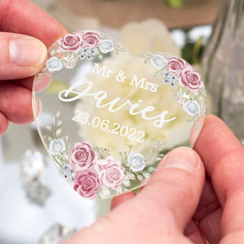 Personalised Flowers Acrylic Heart Wedding Ring Box, 2 of 4