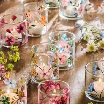 Tea Light Glass Votives With Handpainted Florals | Assorted Designs, 5 of 7