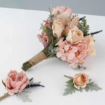 Blush Pink And Peach Bridal Artificial Flower Bouquet, 8 of 12