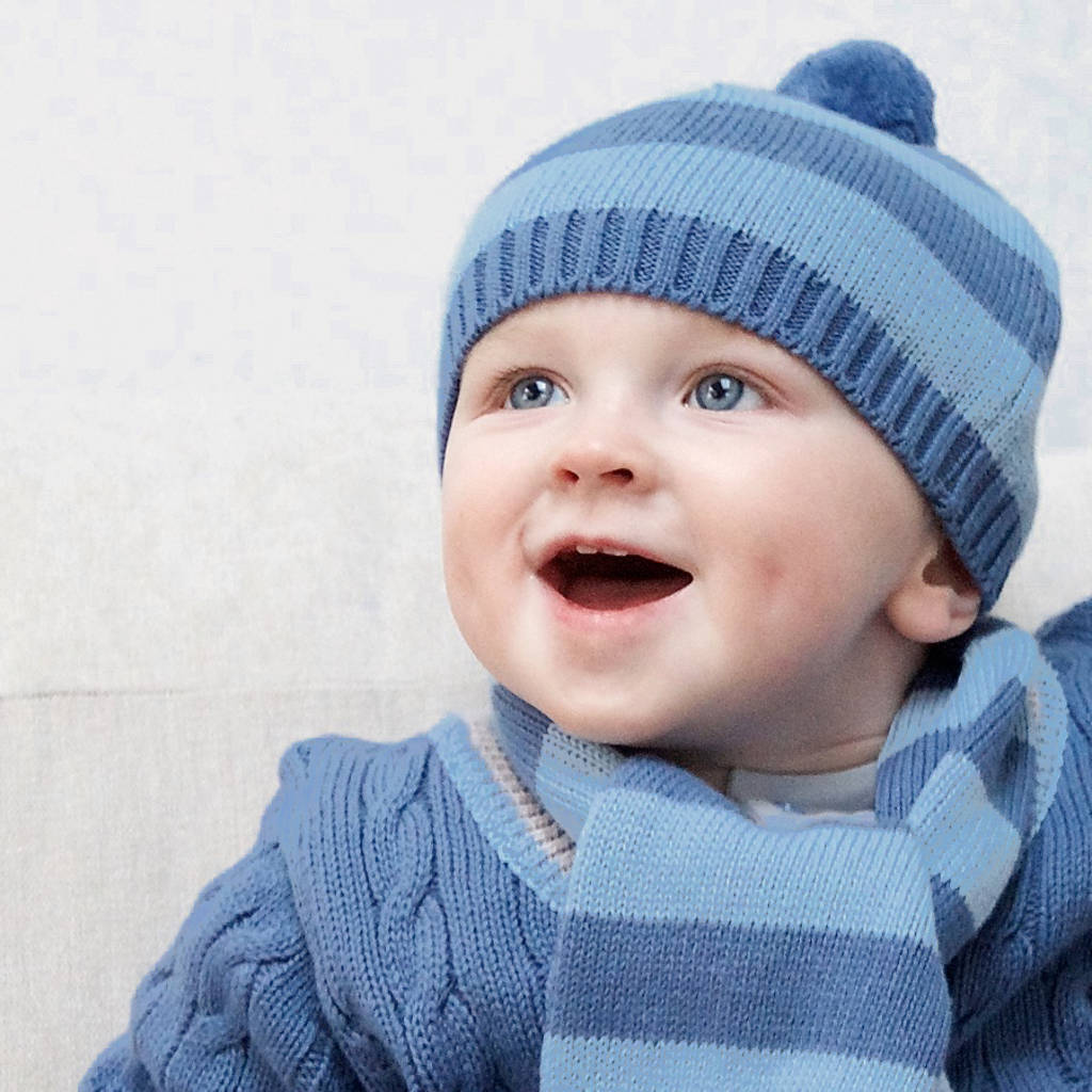 Baby Boys Striped Bobble Hat And Scarf Gift Set By Toffee Moon ...
