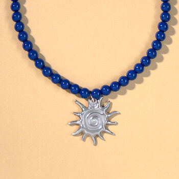 Navy Bead And Sun Pendant Necklace, 3 of 5