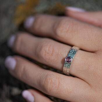 Pink Or Green Tourmaline October Birthstone Ring In Textured Sterling Silver, 3 of 12