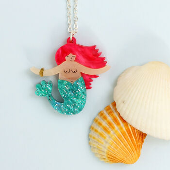 Mermaid Necklace Orange/Pink Hair, 2 of 7