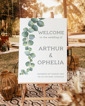 Wedding Welcome Sign Eucalyptus Green Leaf, 3 of 5