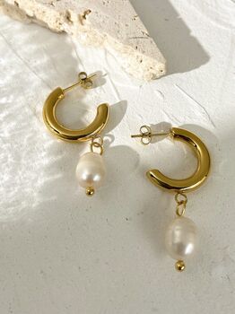 18 K Thick Gold Freshwater Earrings, 3 of 5