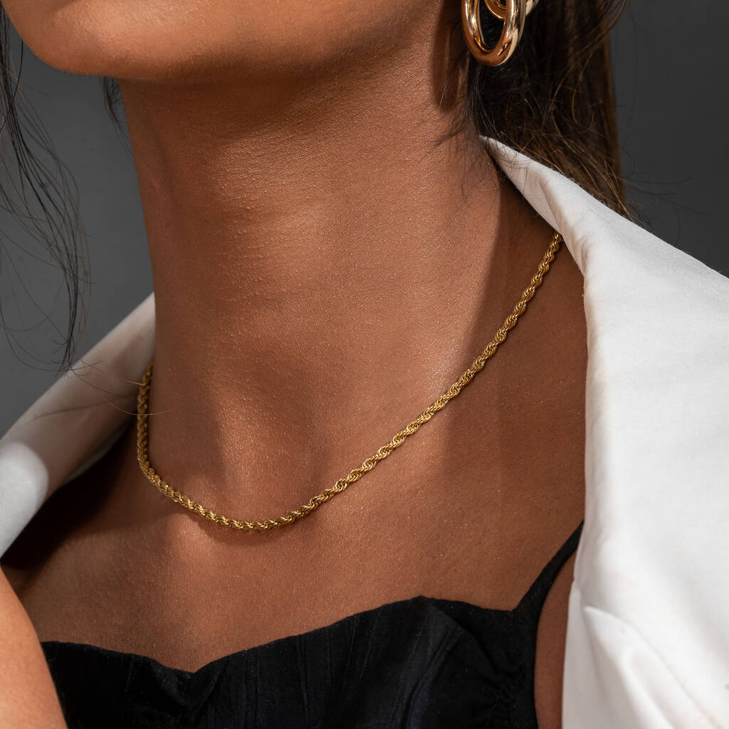 Twist Rope Chain Necklace, 18k Gold Plated, 1 of 7