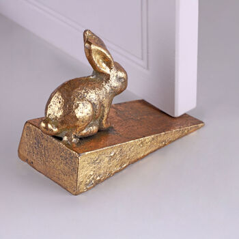 G Decor Sturdy Antique Gold Bunny Door Stopper Decorative Rabbit Door Wedge, 3 of 4