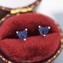 Sterling Silver Tiny Sapphire Blue Cz Heart Stud Earrings, thumbnail 4 of 12
