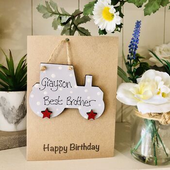 Personalised Brother Birthday Card Wooden Tractor, 6 of 8