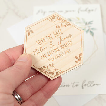 Botanical Hexagon Wedding Invitation Magnets And Cards, 4 of 6