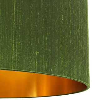 Moss Green Silk Lampshades With Copper Or Gold Lining, 2 of 11