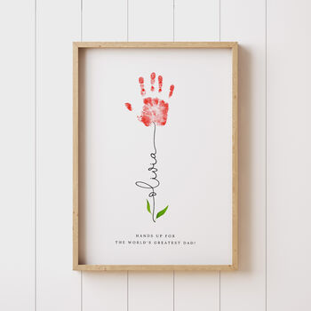 Gift For Dad, Personalised Father's Day Card, Nursery Art Baby Name And Flower Handprint, 8 of 10