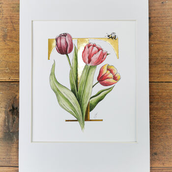 T Is For Tulips Gilded Botanical Artwork, 2 of 6