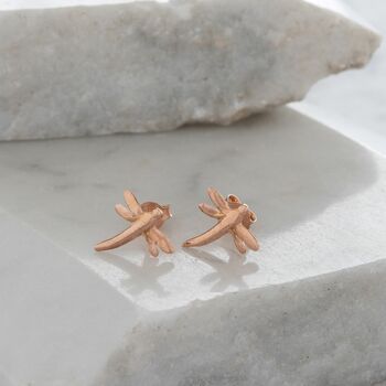 Dragonfly Stud Earrings Gold Or Rose Gold Vermeil, 2 of 6