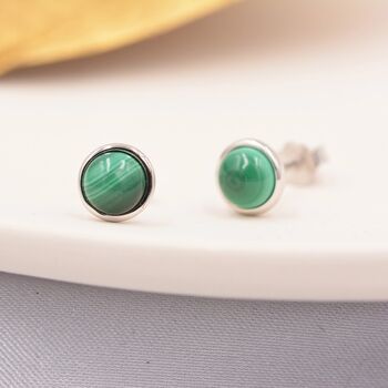 Natural Malachite Stone Stud Earrings In Sterling Silver, 2 of 12