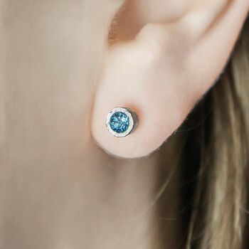 Aquamarine March Birthstone Sterling Silver Stud Earrings, 3 of 4