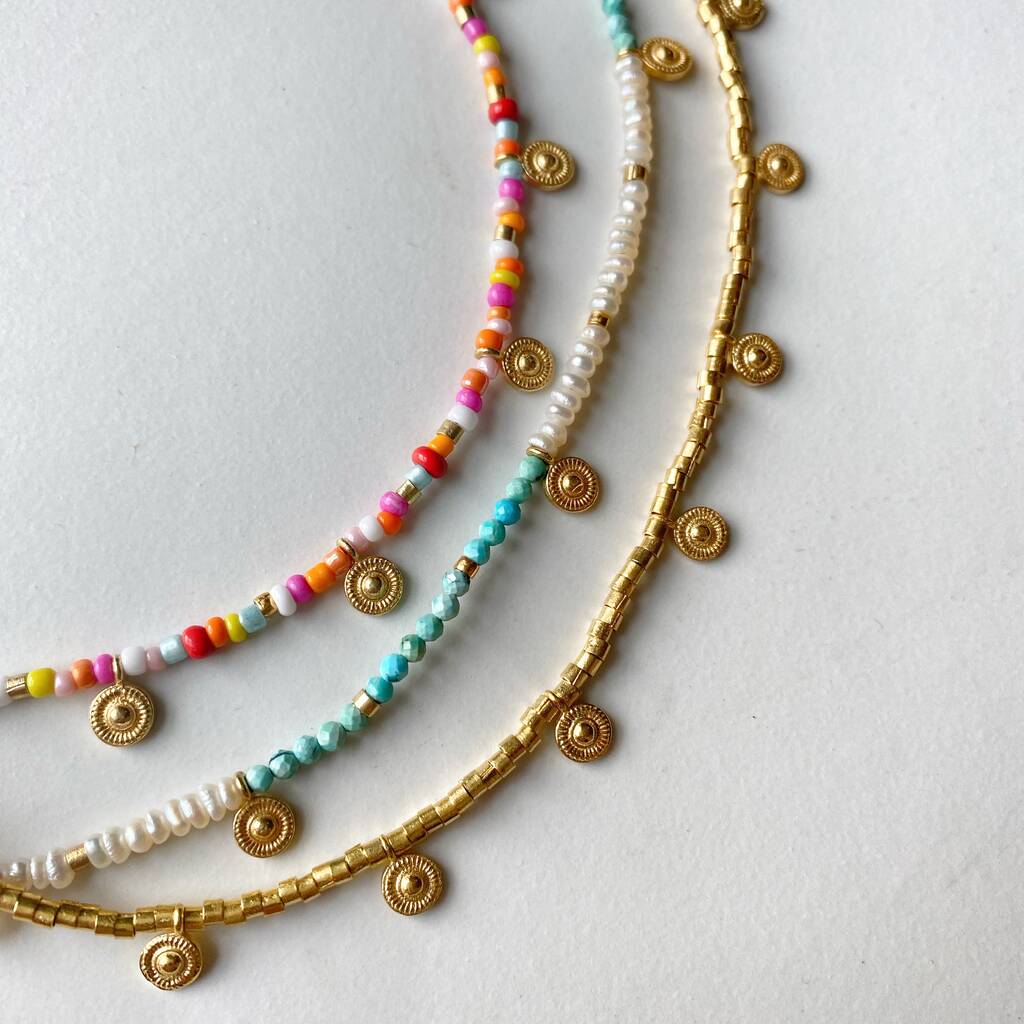 Colourful Bead Choker With Gold Vermeil Or Silver Coins By Loft ...
