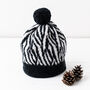 Zebra Knittted Pom Pom Hat, thumbnail 1 of 3