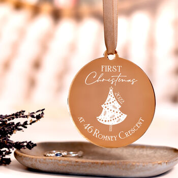 Our First Home Personalised Gold Christmas Bauble, 5 of 7