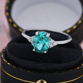 Vintage Inspired Lab Paraiba Green Tourmaline Oval Ring, 7 of 12