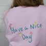 Embroidered Floral ' Have A Nice Day ' Back Sweater, thumbnail 1 of 4