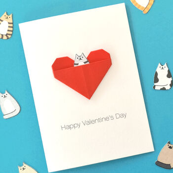 Personalised Cat Valentine's Day Origami Heart Card, 4 of 10