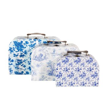 Blue And White Floral Set Of Three Mini Suitcases, 5 of 6