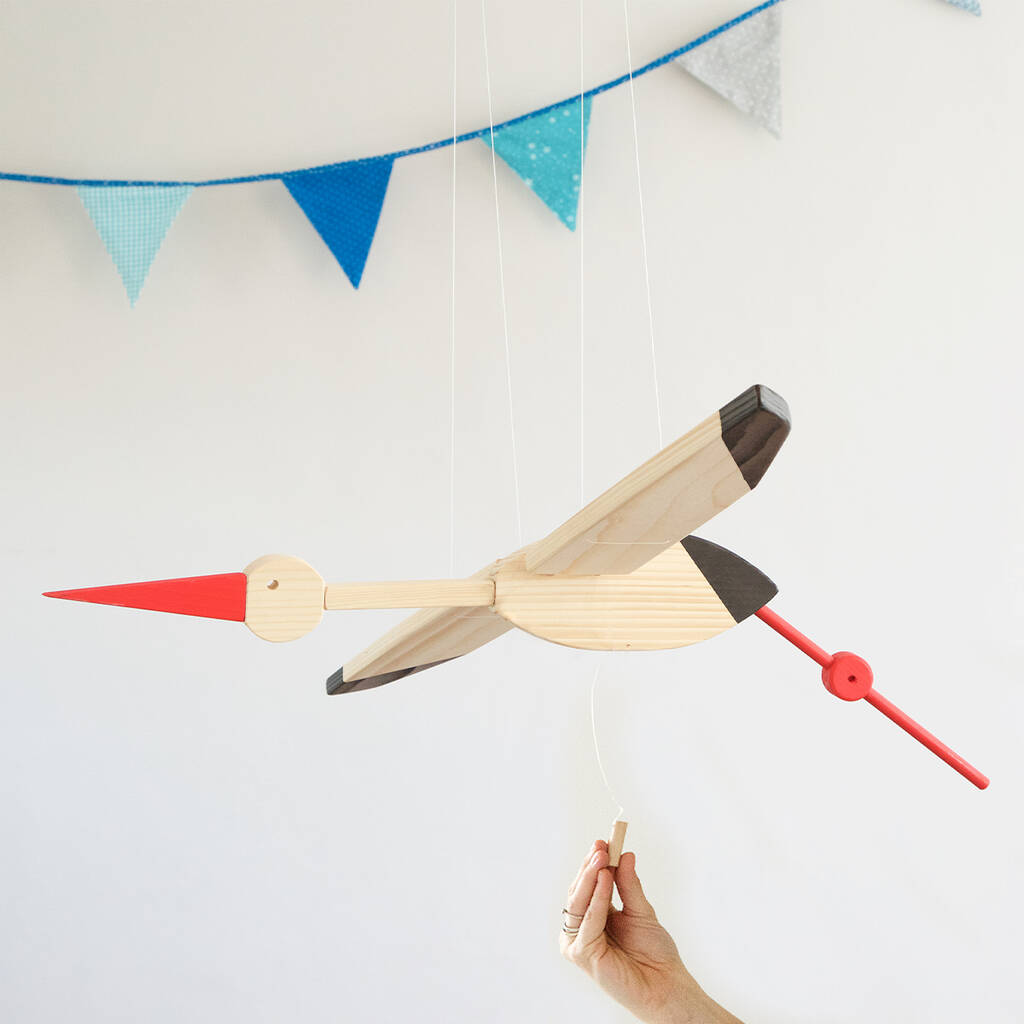 Wooden Stork Mobile With Flapping Wings