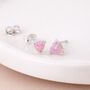 Sterling Silver Pink Opal Heart Micro Stud Earrings – 4mm, thumbnail 1 of 5