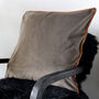 Mocha Velvet Cushion With Pumpkin Orange Piping, thumbnail 2 of 2