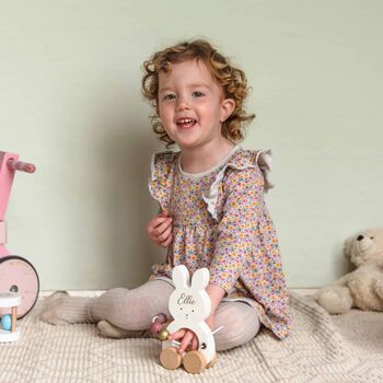 Personalised Wooden Pink Bunny Motor Pull Toy, 5 of 8