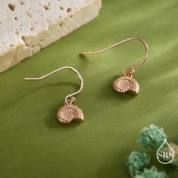 Sterling Silver Ammonite Shell Dangle Earrings, 5 of 11