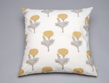 Raj Floral Pattern Hand Block Yellow Square Pillowcase, 4 of 11