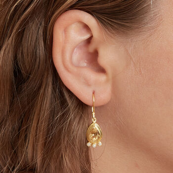 Citrine Seed Pearl Teardrop Gold Plated Silver Earrings, 3 of 6