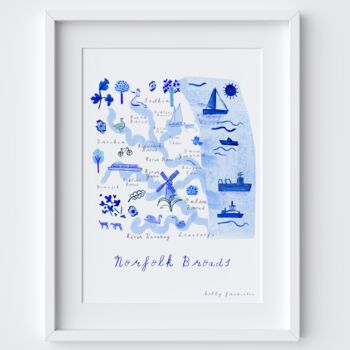 Norfolk Broads Map Blue Landmarks Travel Art Print, 2 of 2