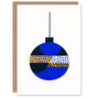 Bauble Blue Orange Modern Ornament Xmas Christmas Card, thumbnail 1 of 4