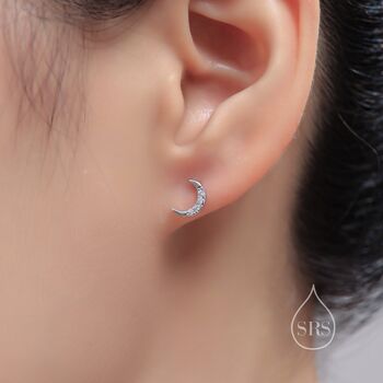 Sterling Silver Asymmetric Moon And Starburst Stud Earrings, 4 of 12