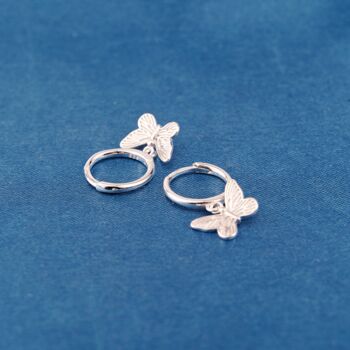 925 Sterling Silver Butterfly Hoop Earrings, 3 of 7