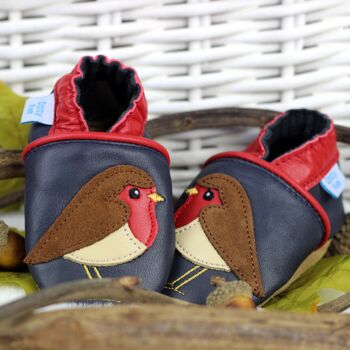 Dotty Fish Holly The Robin Soft Leather Baby Shoes With Barefoot Soles, 3 of 7