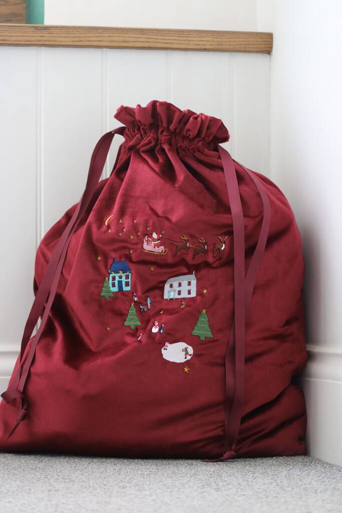 Velvet Embroidered Christmas Gift Sack, 1 of 2