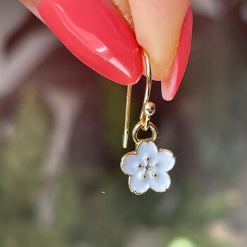 Enamel Cherry Blossom Flower Earrings, 3 of 3