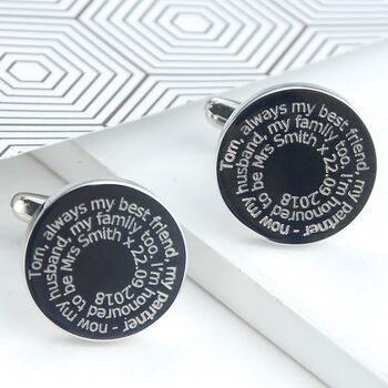 Personalised Message Round Silver Cufflinks, 3 of 8