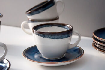 Navy Set Of Six Handmade Porcelain Tea Cup With Saucer, 4 of 11