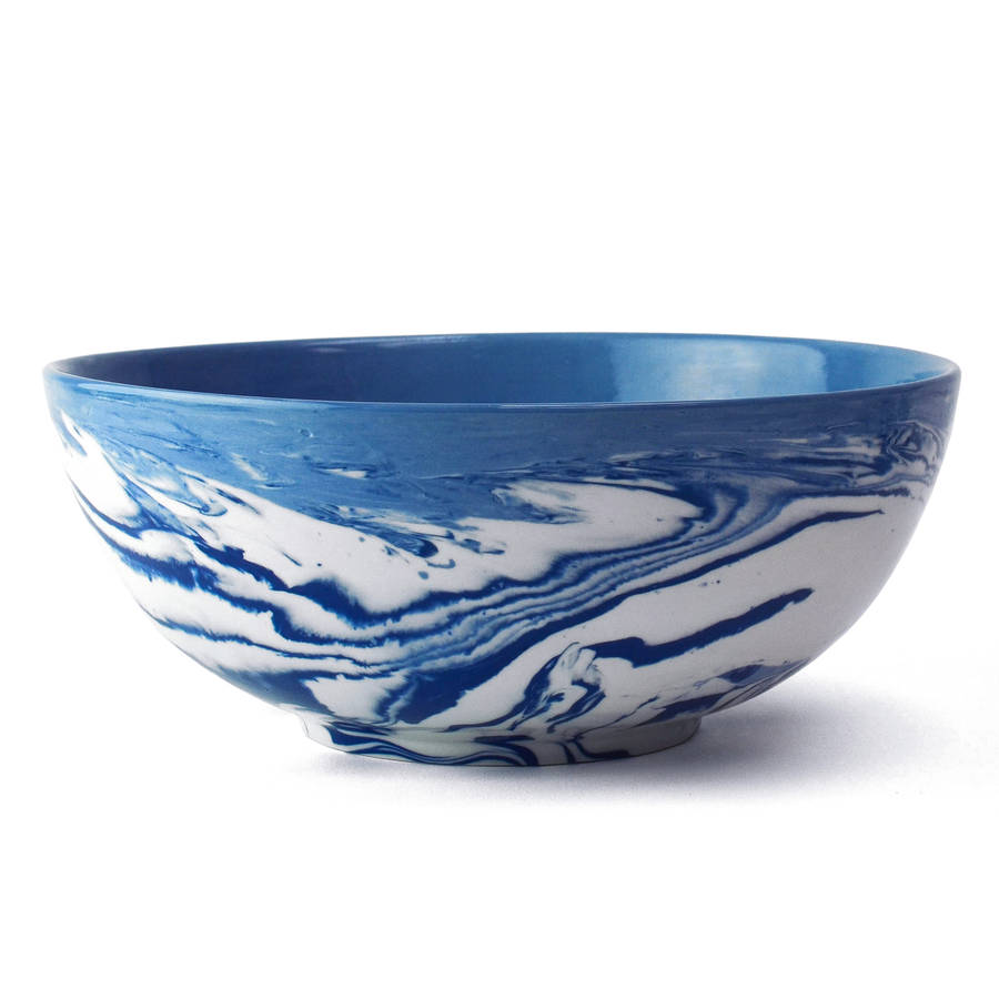 Marbled Blue And White Ceramic Salad Bowl By Nom Living