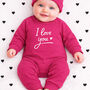 Love You New Baby Gift Set For Boys Or Girls Babygrow + Hat + Bib, thumbnail 3 of 6