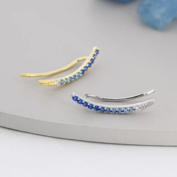 Ombre Sapphire Blue Cz Crawler Earrings Sterling Silver, 7 of 10
