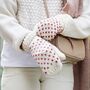 White And Pink Knitted Bobble Hat And Mittens Set, thumbnail 3 of 8
