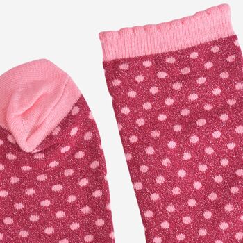 Women's Glitter Socks Berry Pink Small Polka Dots, 4 of 5