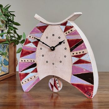 Large Mantel Clock In Shades Of Pink Triangle Motif, 5 of 7